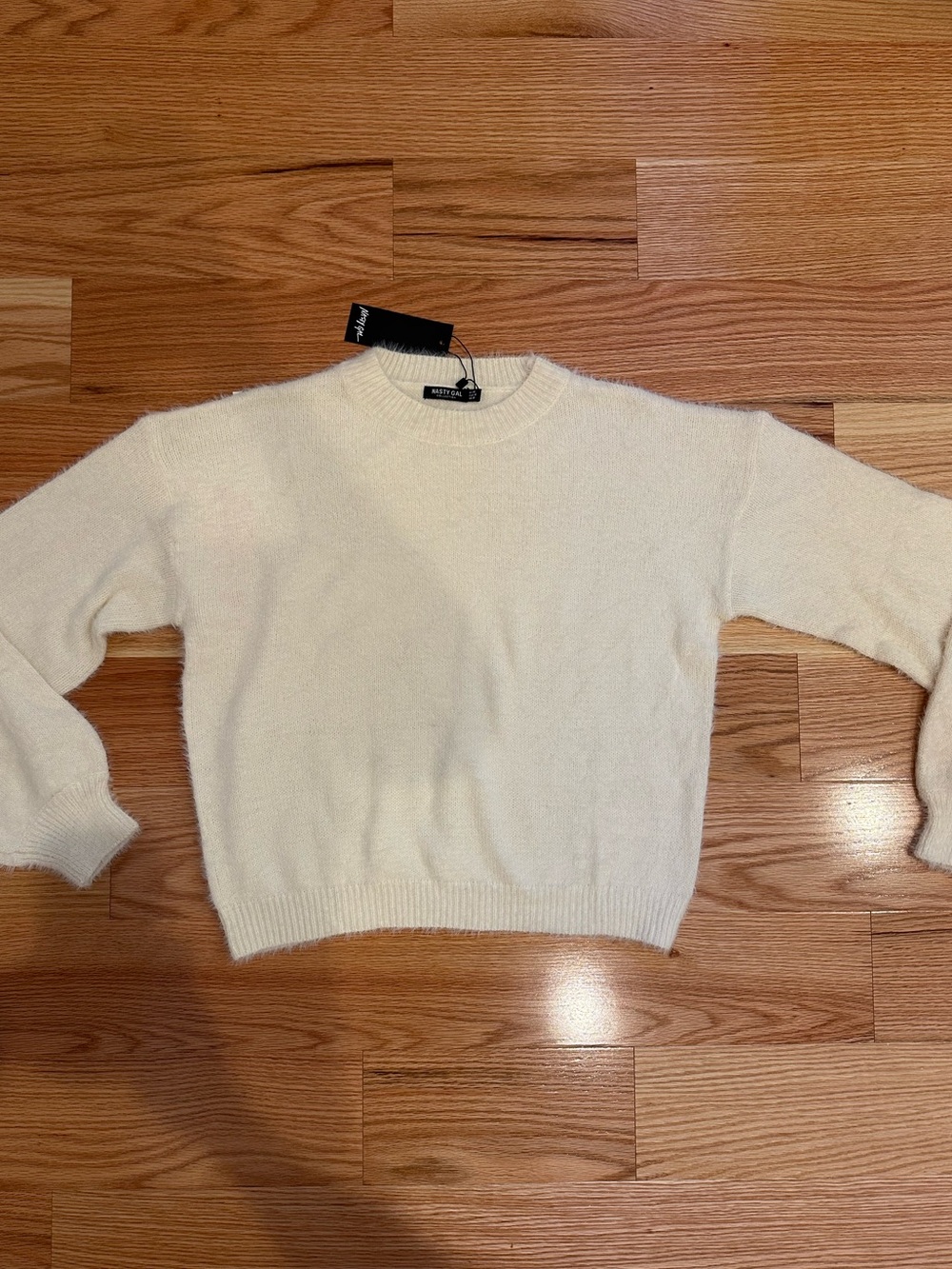 Nasty Gal Cream Fluffy Knit Lounge Set w/ Crewneck Sweater and Pants Sz Medium